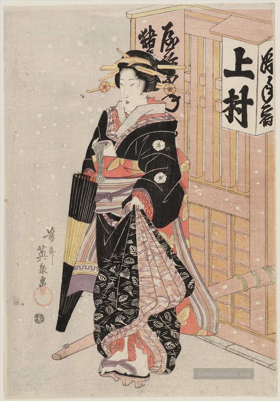Frau im Schnee Keisai Eisen Ukiyoye Ölgemälde